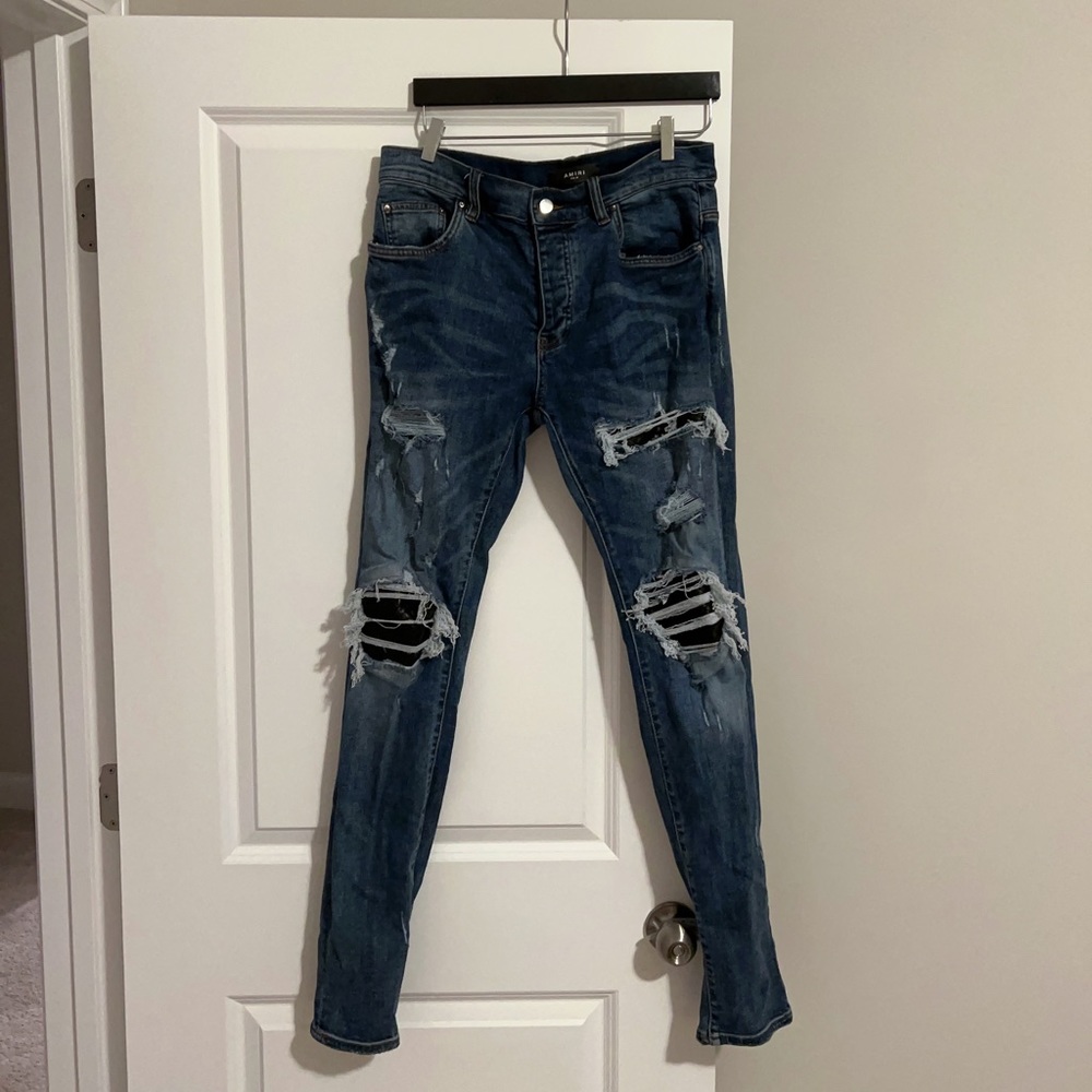 Authentic Amiri Skinny Jeans With Leather Patches